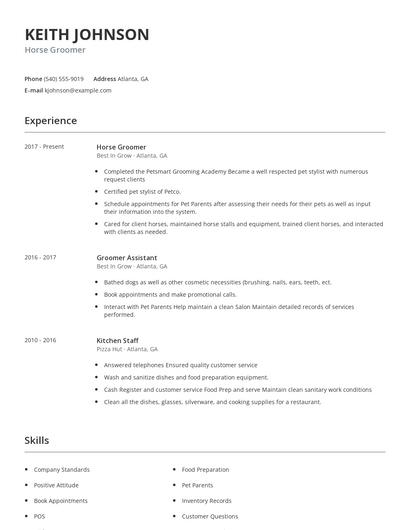 Horse Groomer Resume