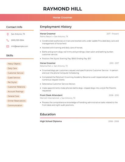 Horse Groomer Resume