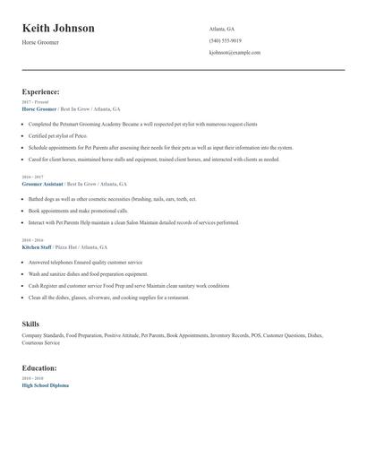 Horse Groomer Resume