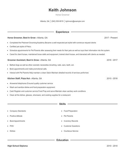 Horse Groomer Resume