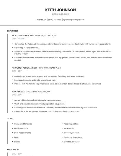 Horse Groomer Resume