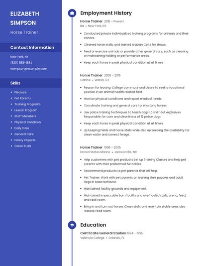 Horse Trainer Resume
