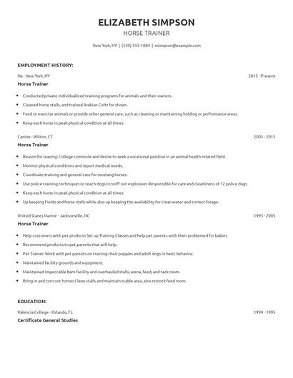 Horse Trainer Resume