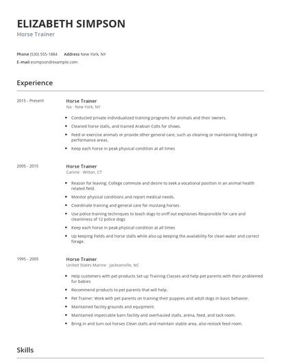 Horse Trainer Resume