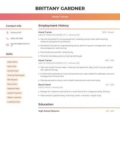 Horse Trainer Resume