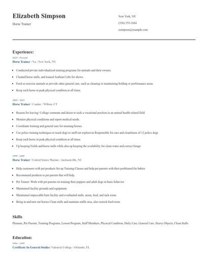 Horse Trainer Resume