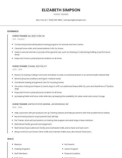 Horse Trainer Resume