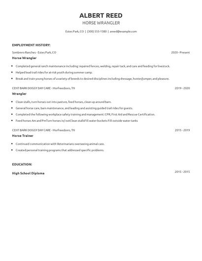 Horse Wrangler Resume