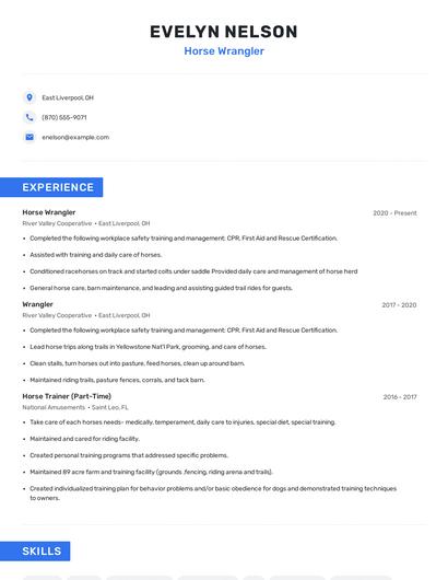 Horse Wrangler Resume