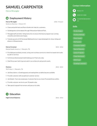 Horse Wrangler Resume