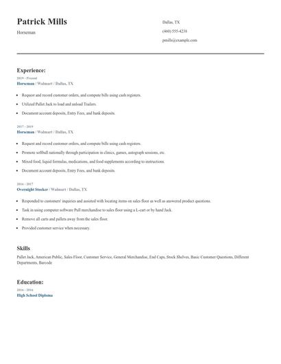 Horseman Resume