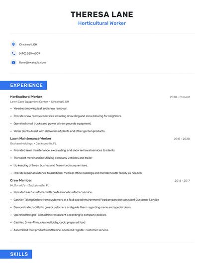 Horticultural Worker Resume