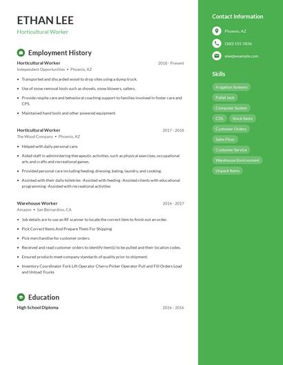 Horticultural Worker Resume