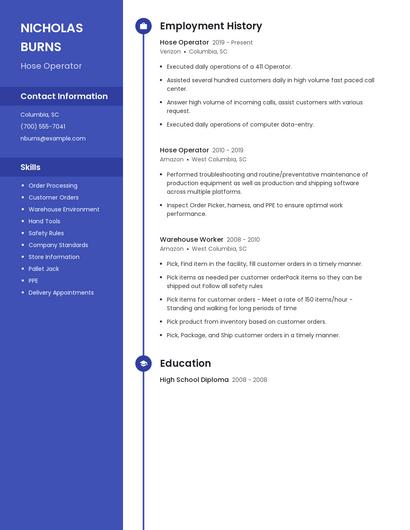 Hose Operator Resume