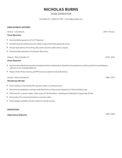 Hose Operator Resume