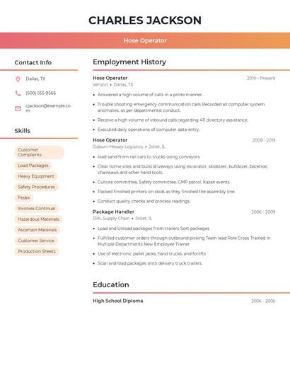 Hose Operator Resume