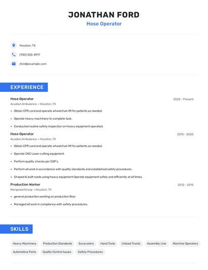 Hose Operator Resume