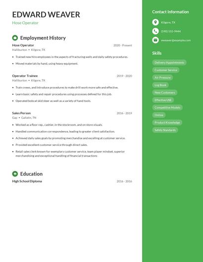 Hose Operator Resume
