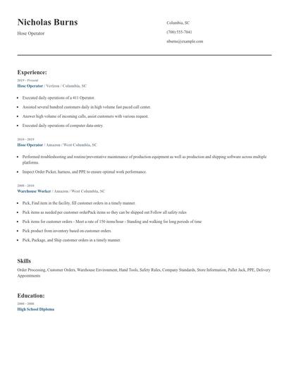 Hose Operator Resume