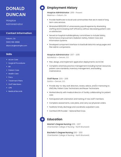 Hospice Administrator Resume