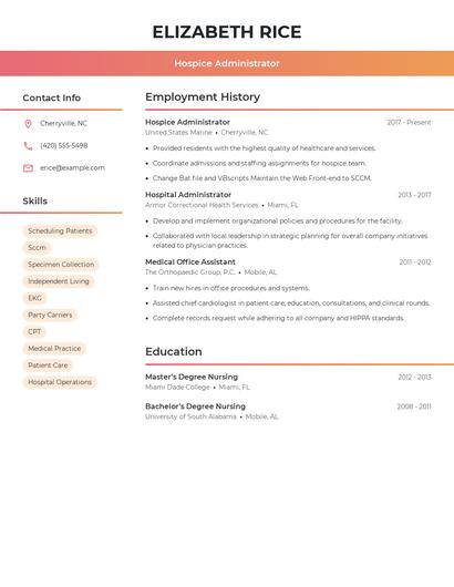 Hospice Administrator Resume