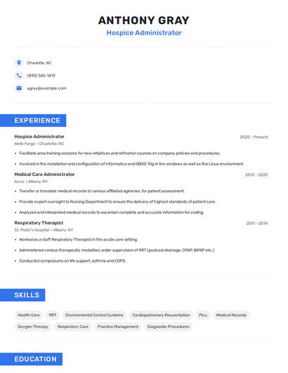 Hospice Administrator Resume