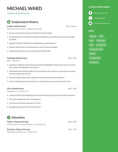 Hospice Administrator Resume