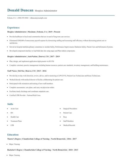 Hospice Administrator Resume