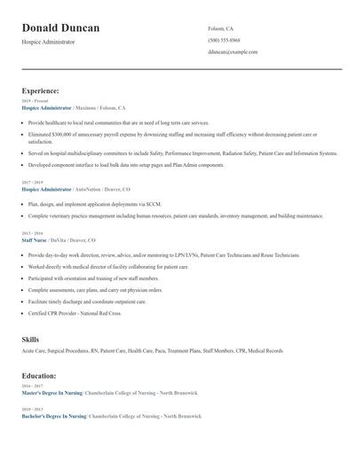 Hospice Administrator Resume