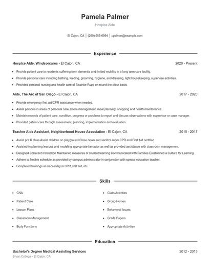 Hospice Aide Resume