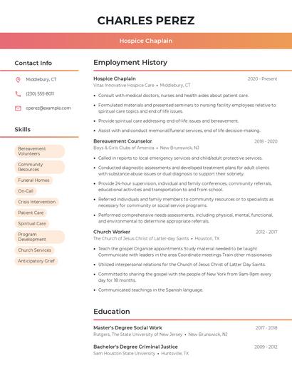Hospice Chaplain Resume