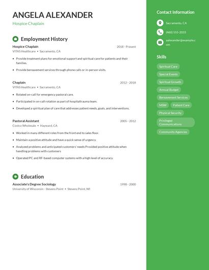 Hospice Chaplain Resume