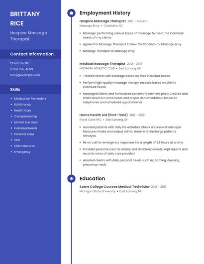Hospice Massage Therapist Resume
