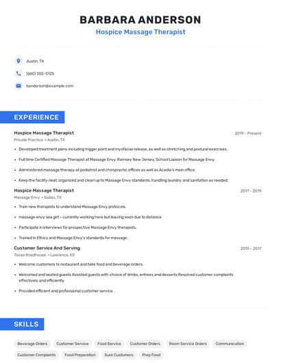 Hospice Massage Therapist Resume
