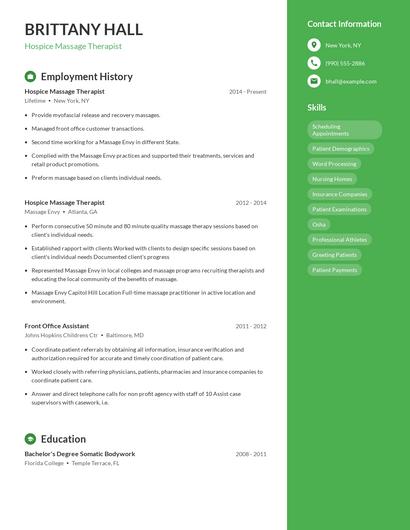 Hospice Massage Therapist Resume