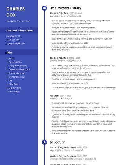 Hospice Volunteer Resume