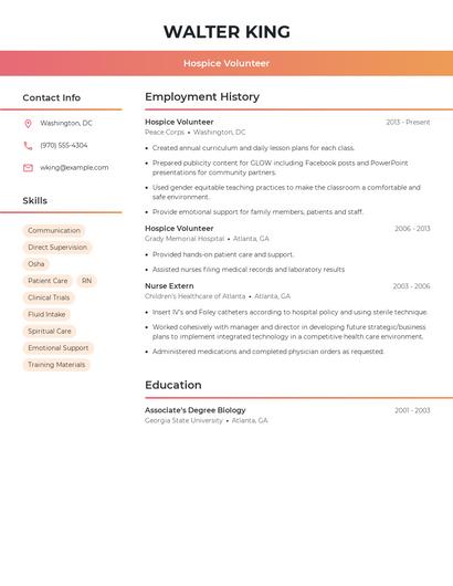 Hospice Volunteer Resume