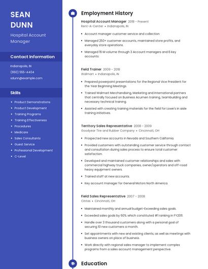 Hospital Account Manager Resume