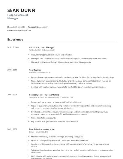 Hospital Account Manager Resume