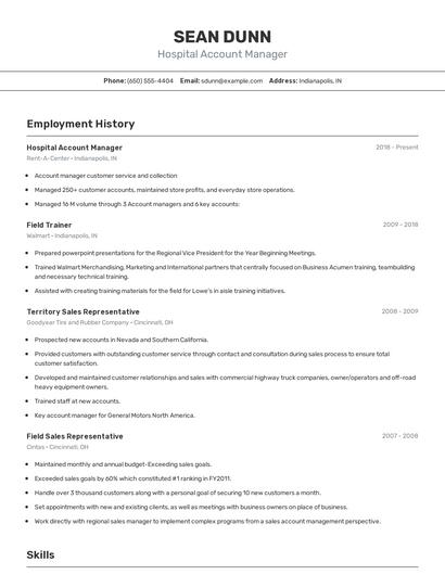 Hospital Account Manager Resume