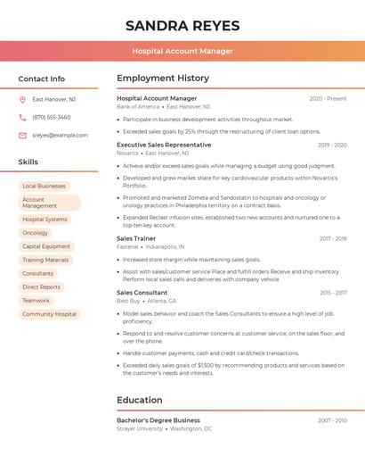 Hospital Account Manager Resume