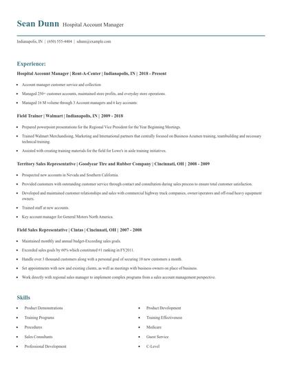 Hospital Account Manager Resume