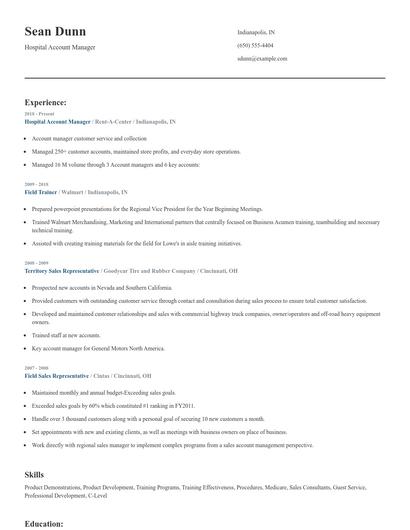 Hospital Account Manager Resume