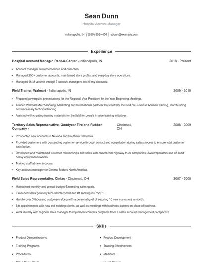 Hospital Account Manager Resume
