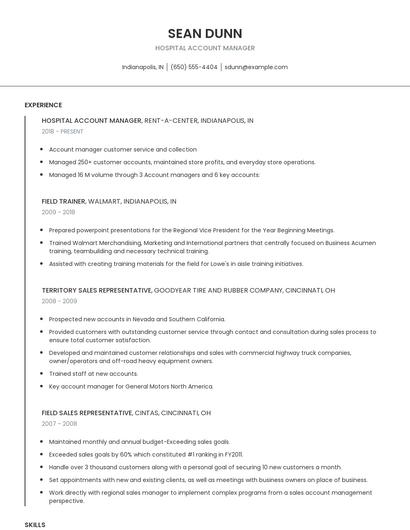 Hospital Account Manager Resume