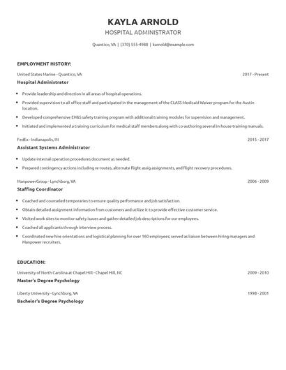 Hospital Administrator Resume