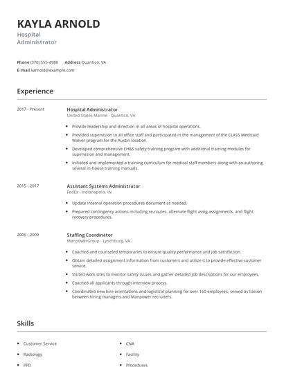 Hospital Administrator Resume