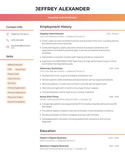 Hospital Administrator Resume
