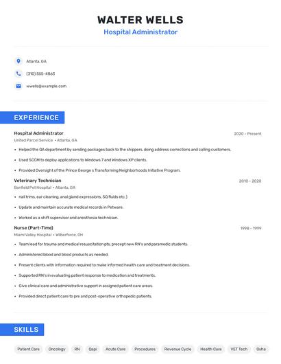 Hospital Administrator Resume