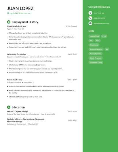 Hospital Administrator Resume